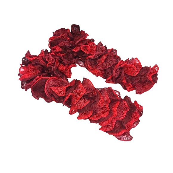 Frilly Ruffle Knit Scarf Wrap Boa All Season Accessory Burgundy Wine Red Mix New - Picture 1 of 16